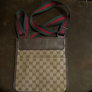 Tan and Green Messenger Bag